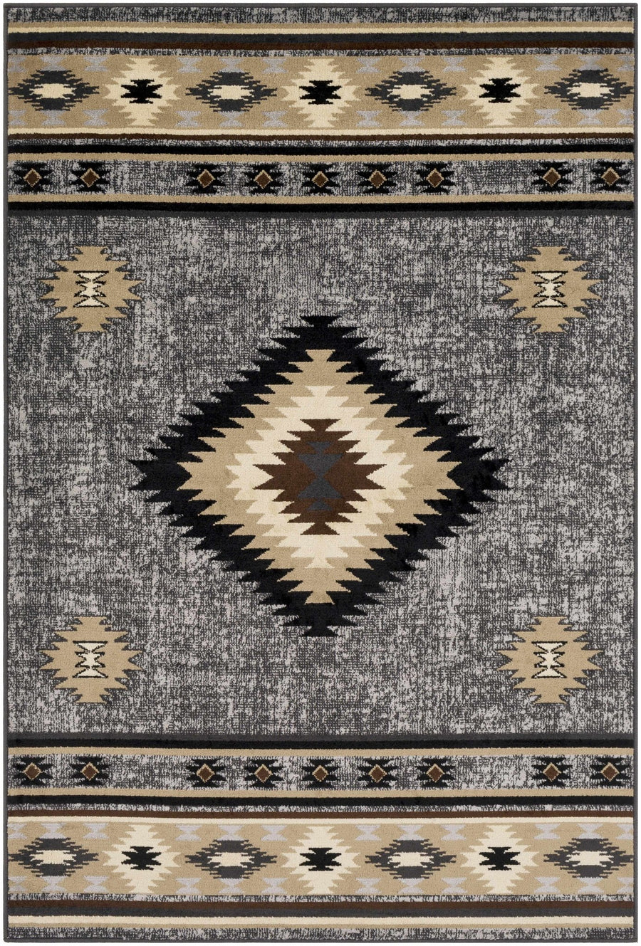 Black, Silver, Ivory and Brown Southwestern Mamluk Design Multi size Area Rug - The Rug Decor