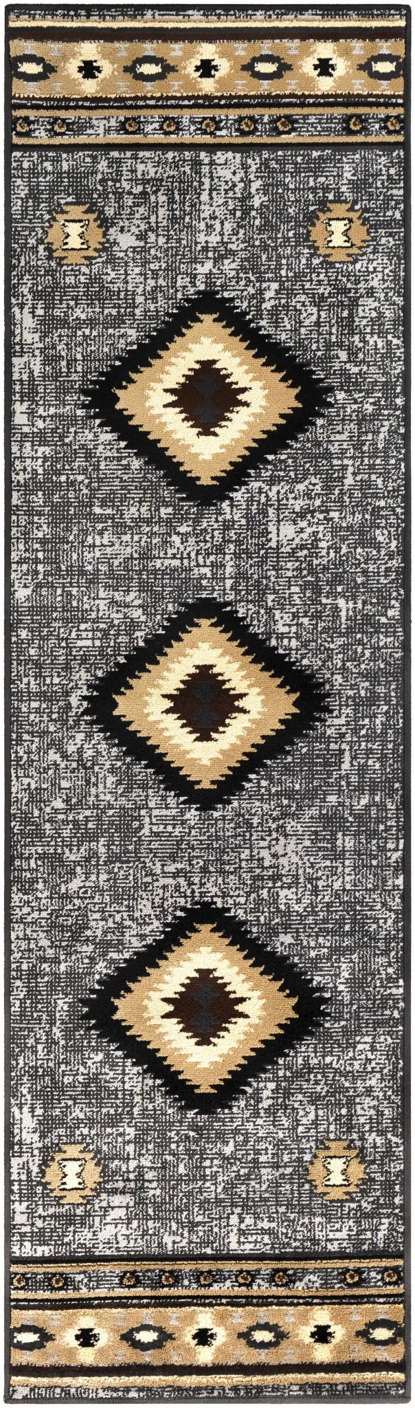 Black, Silver, Ivory and Brown Southwestern Mamluk Design Multi size Area Rug - The Rug Decor