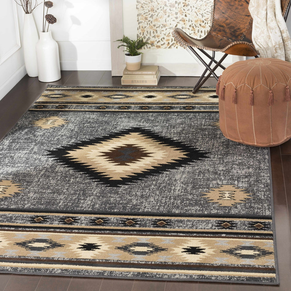 Black, Silver, Ivory and Brown Southwestern Mamluk Design Multi size Area Rug - The Rug Decor