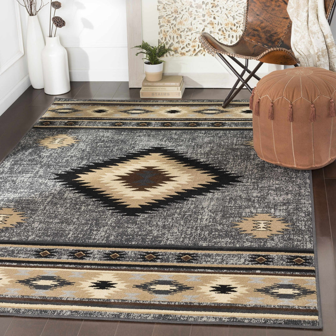 Black, Silver, Ivory and Brown Southwestern Mamluk Design Multi size Area Rug - The Rug Decor