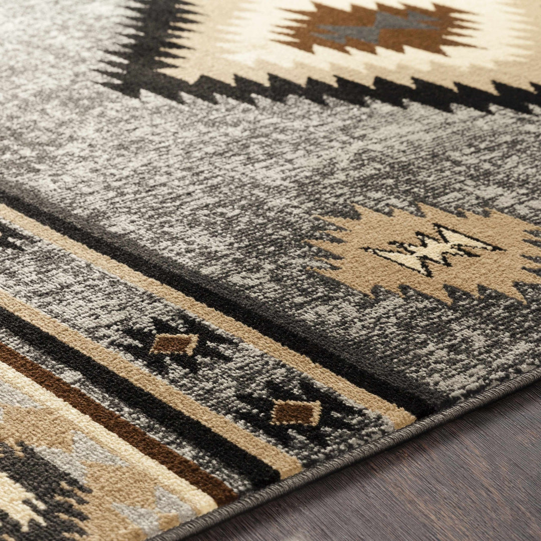 Black, Silver, Ivory and Brown Southwestern Mamluk Design Multi size Area Rug - The Rug Decor