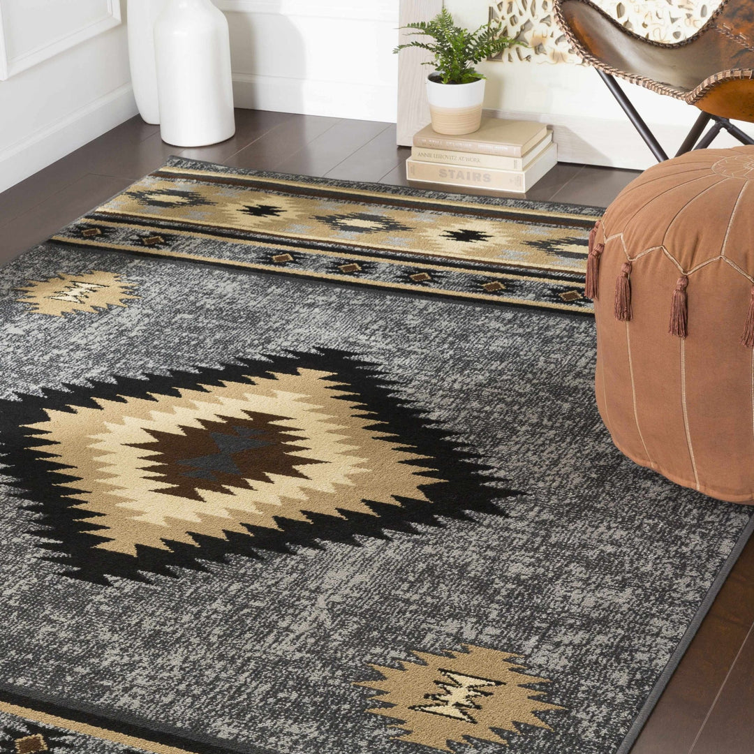 Black, Silver, Ivory and Brown Southwestern Mamluk Design Multi size Area Rug - The Rug Decor