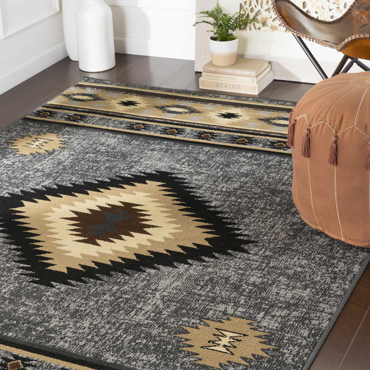 Black, Silver, Ivory and Brown Southwestern Mamluk Design Multi size Area Rug - The Rug Decor