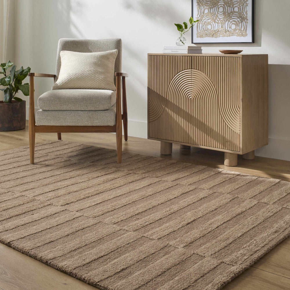 Blagoy Broken-Stripe Hand-Tufted Wool Area Rug, Beige & Taupe - The Rug Decor