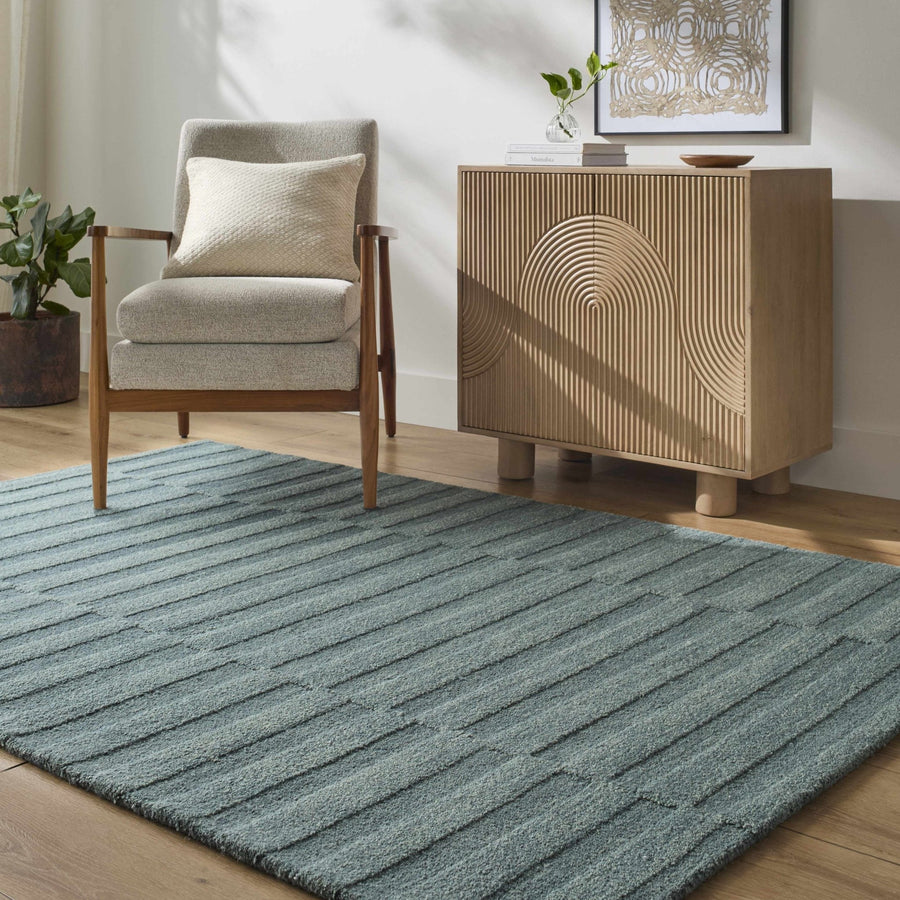 Blagoy Modern Striped Design Slate Blue Wool Rug - The Rug Decor