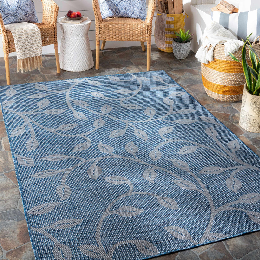 Blair Blue Modern Botanical Design Outdoor Area Rug - The Rug Decor