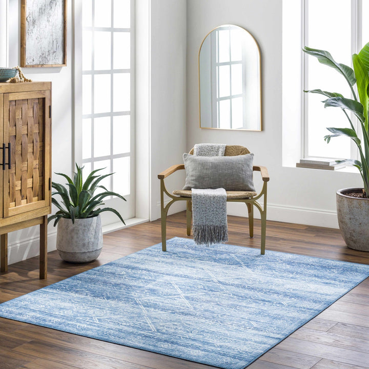 Blake Arctic Sky Traditional Style Blue Washable Area Rug - The Rug Decor