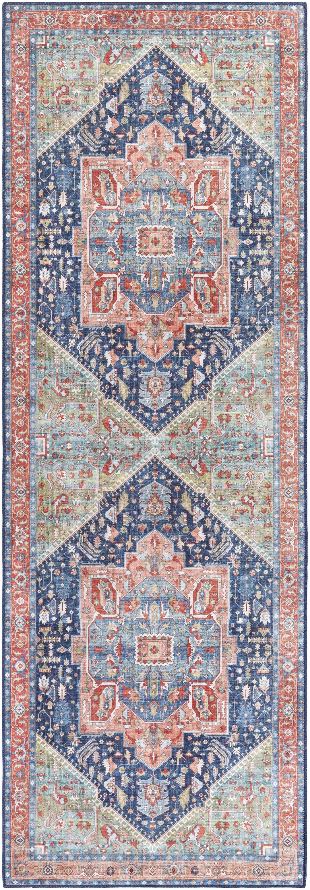 Blaze Traditional Style Blue And Rust Area Rug