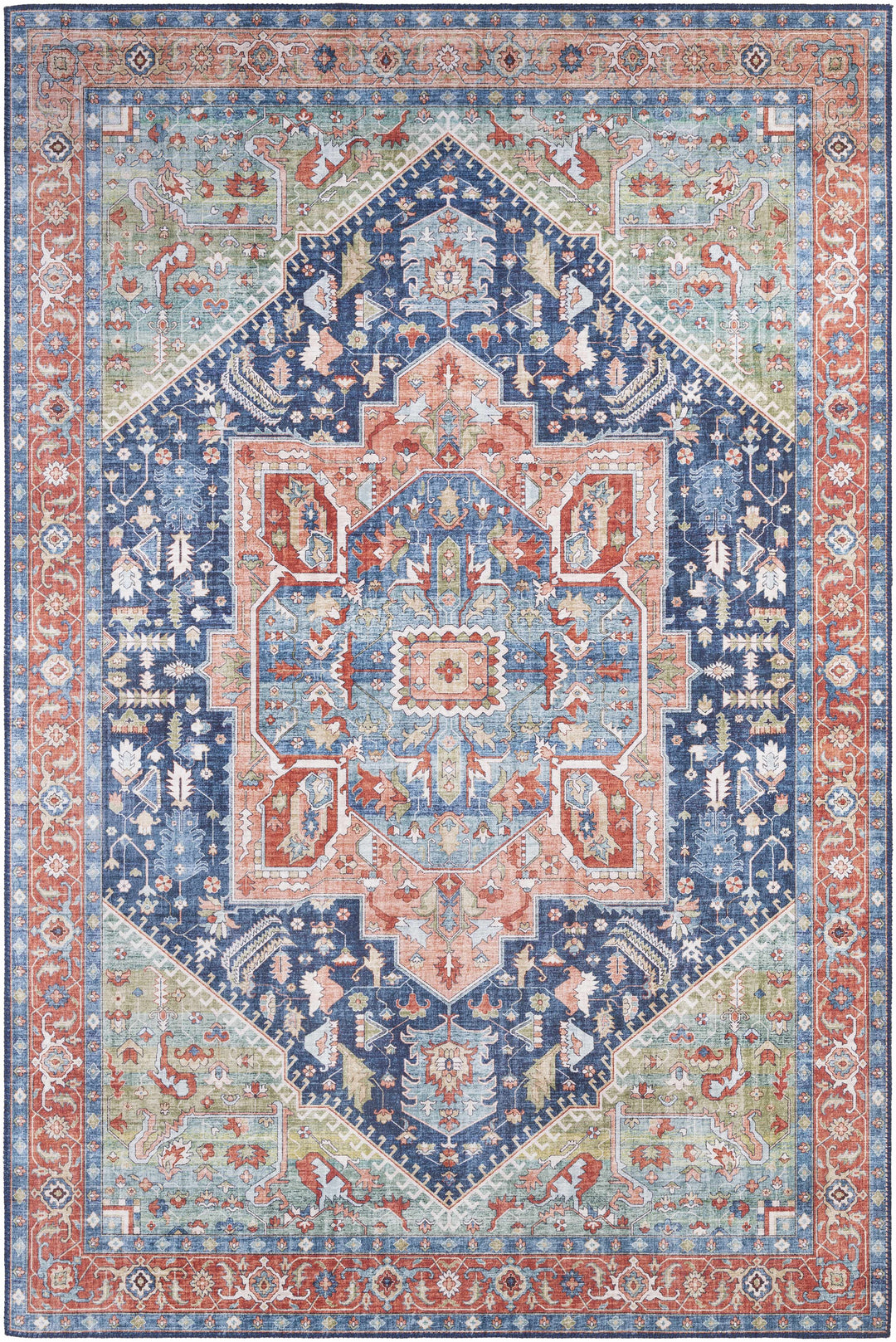 Blaze Traditional Style Blue And Rust Area Rug