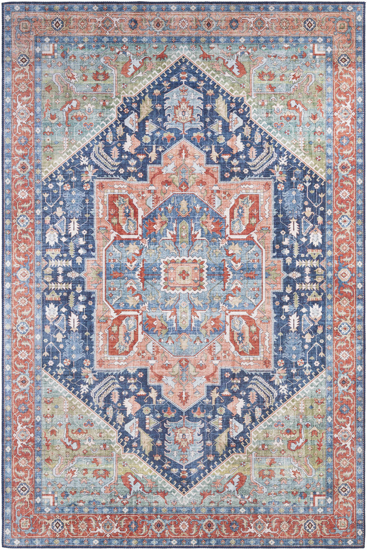 Blaze Traditional Style Blue And Rust Area Rug