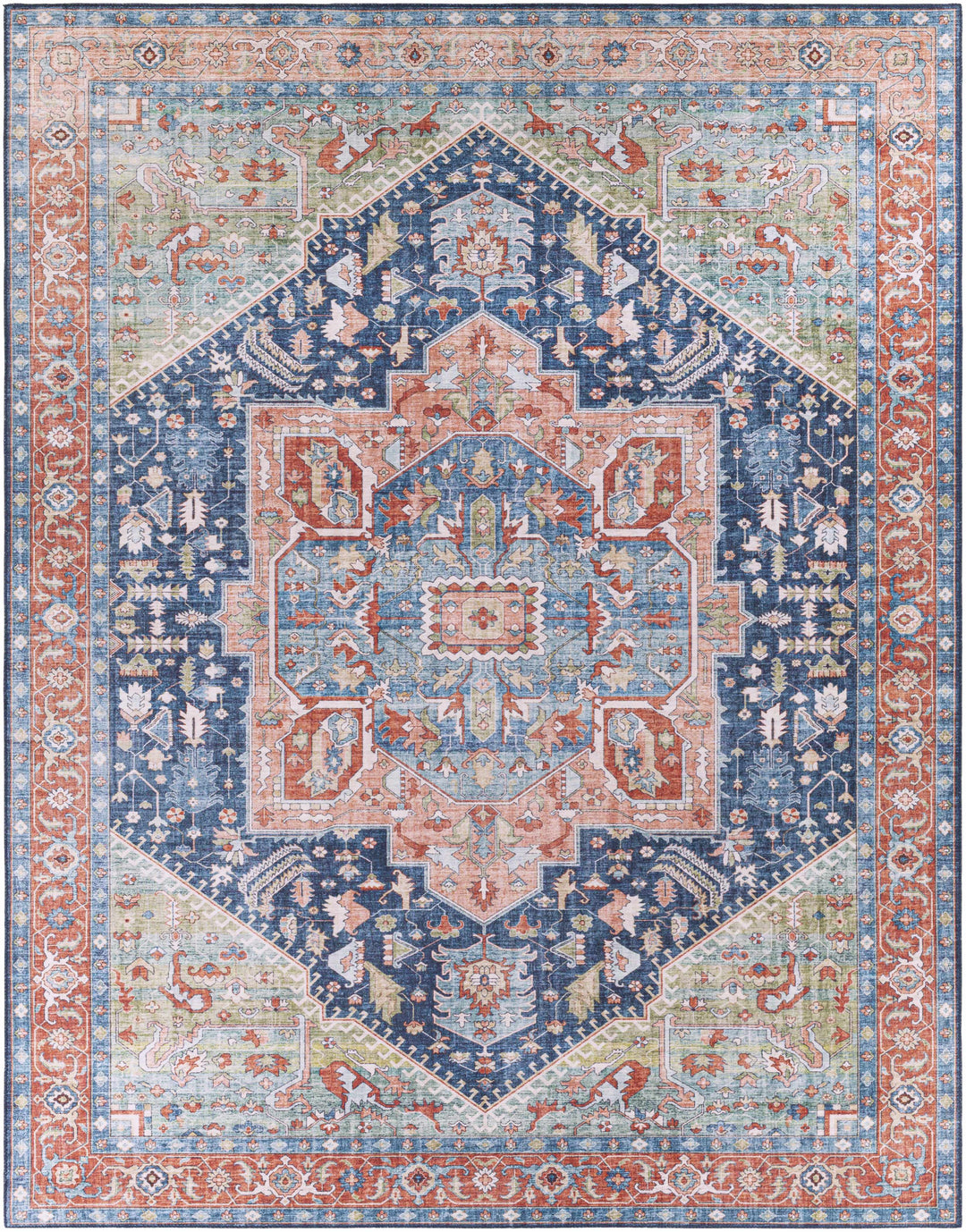 Blaze Traditional Style Blue And Rust Area Rug