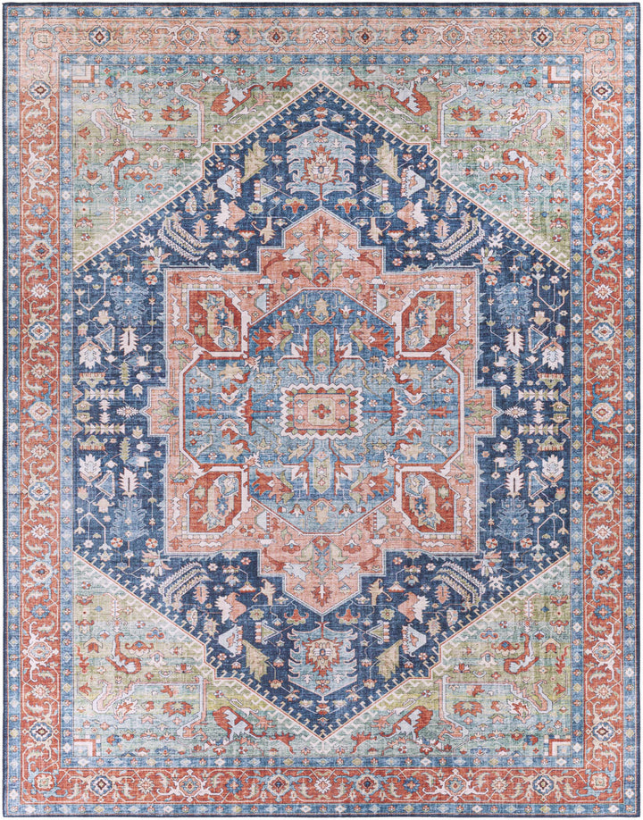 Blaze Traditional Style Blue And Rust Area Rug