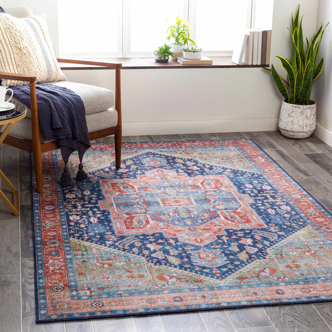 Blaze Traditional Style Blue And Rust Area Rug