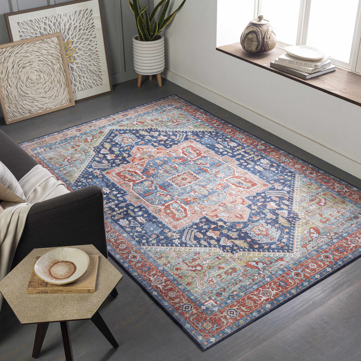 Blaze Traditional Style Blue And Rust Area Rug