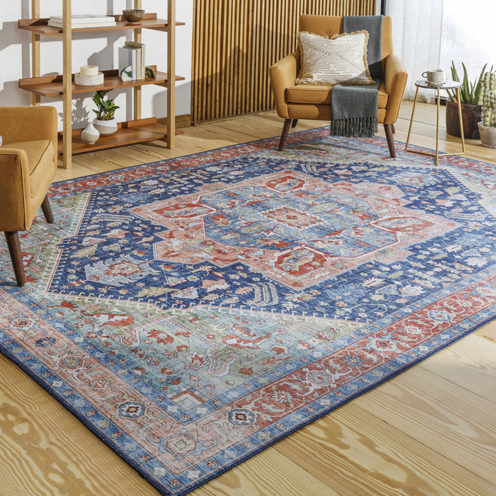 Blaze Traditional Style Blue And Rust Area Rug