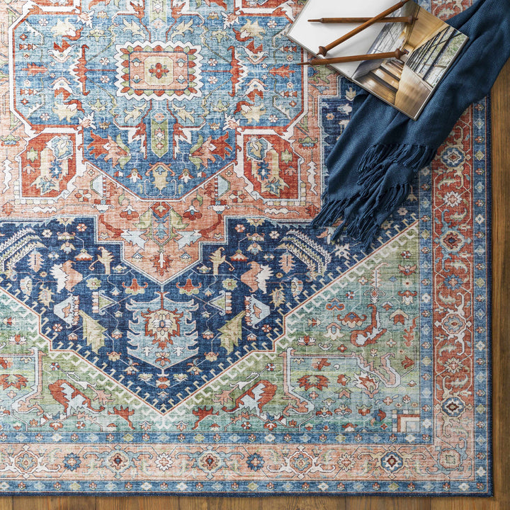 Blaze Traditional Style Blue And Rust Area Rug
