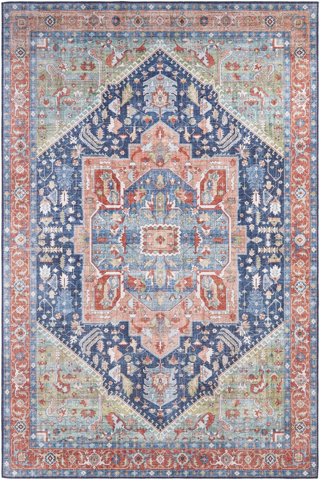 Blaze Traditional Style Blue And Rust Area Rug - The Rug Decor