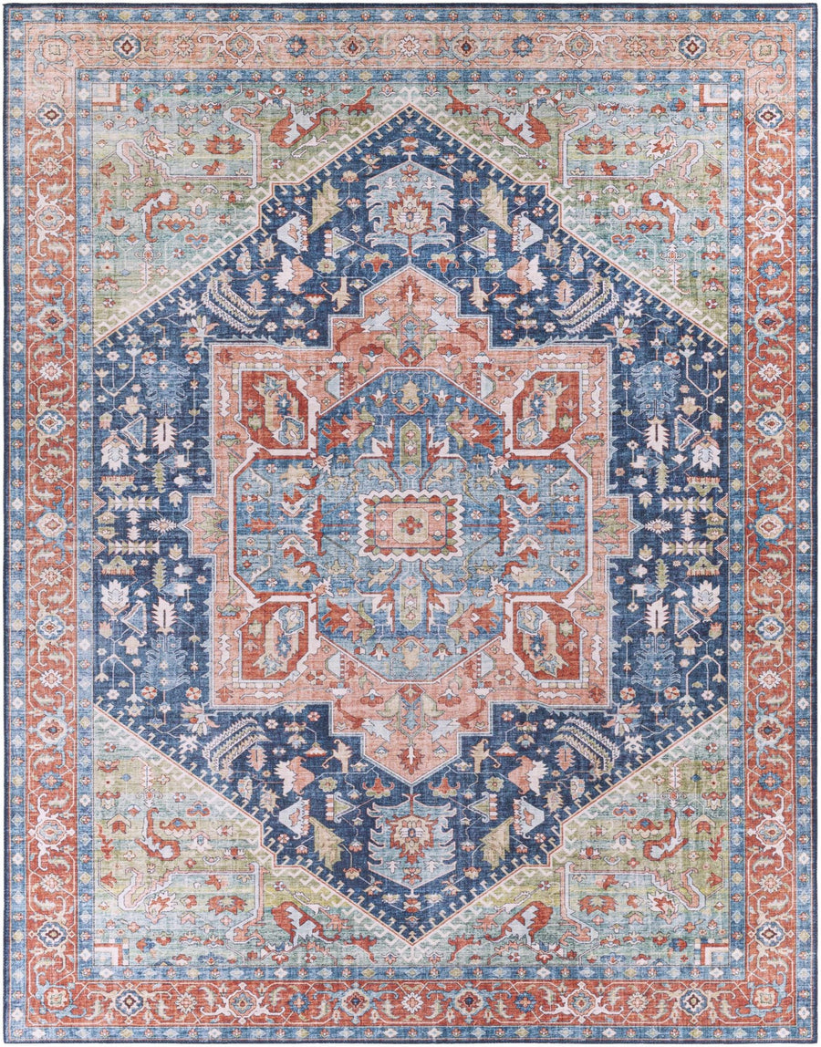 Blaze Traditional Style Blue And Rust Area Rug - The Rug Decor