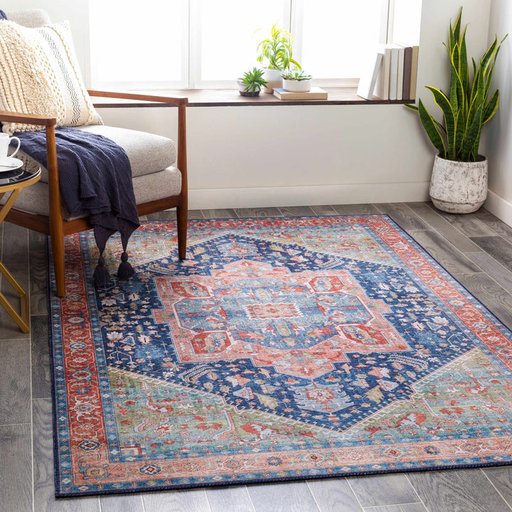 Blaze Traditional Style Blue And Rust Area Rug - The Rug Decor