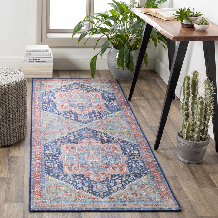 Blaze Traditional Style Blue And Rust Area Rug