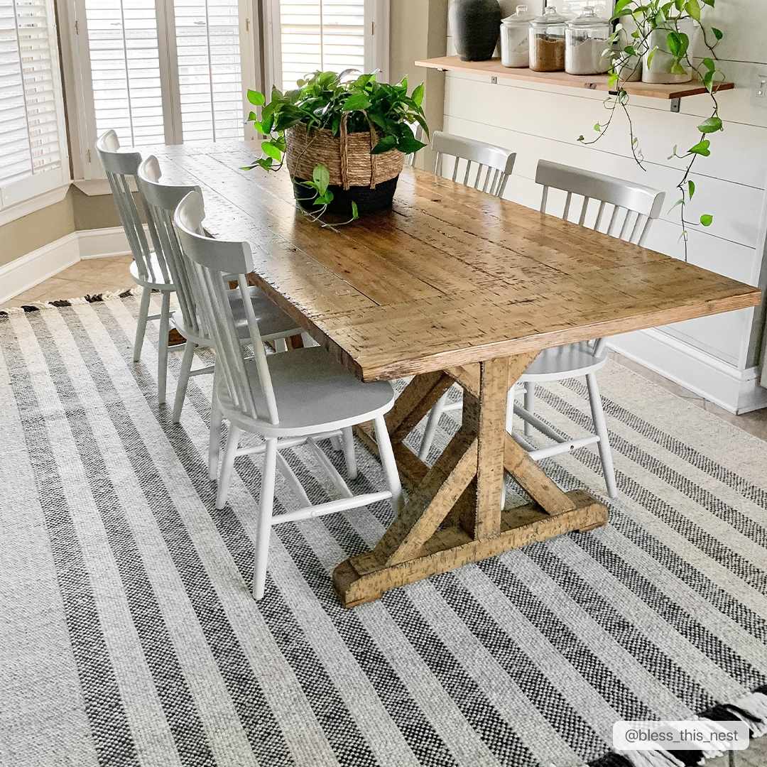 Contrecoeur Ivory And Black Modern Stripes Design Hand Woven Area Rug