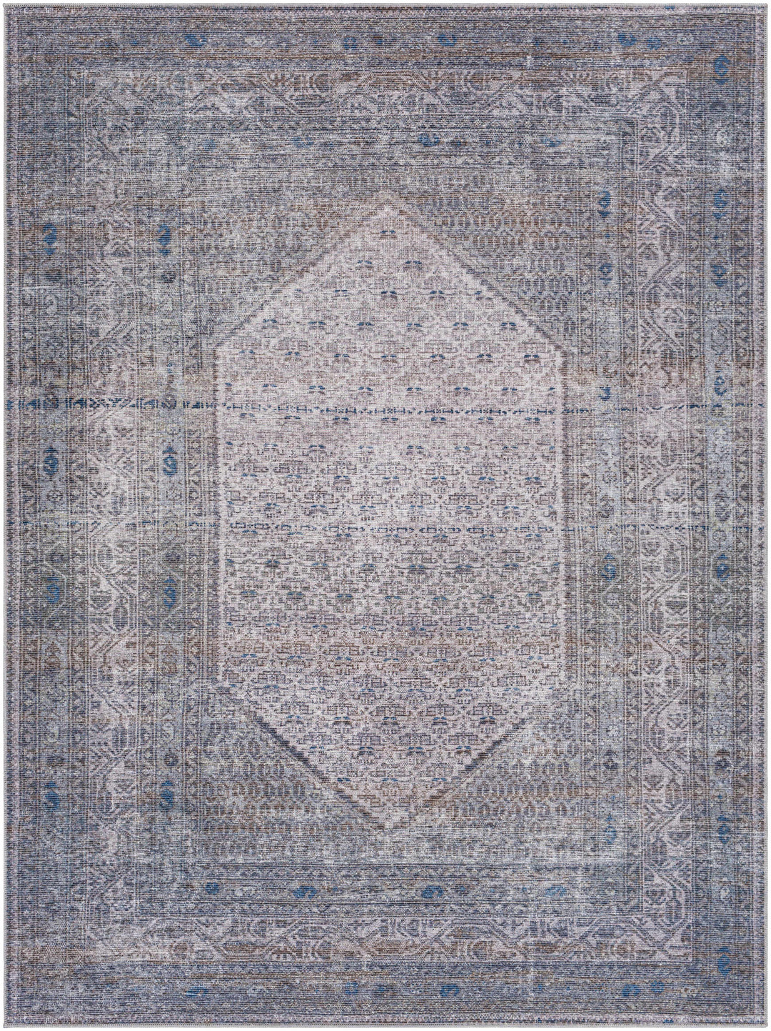 Ballinasloe Traditional Gray Washable Rug