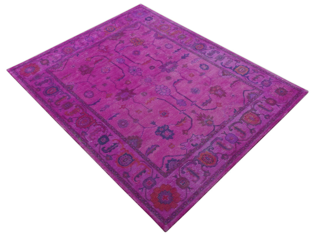 Bloom Overdyed Traditional Oushak Pink And Blue Hand Tufted Wool Rug - The Rug Decor