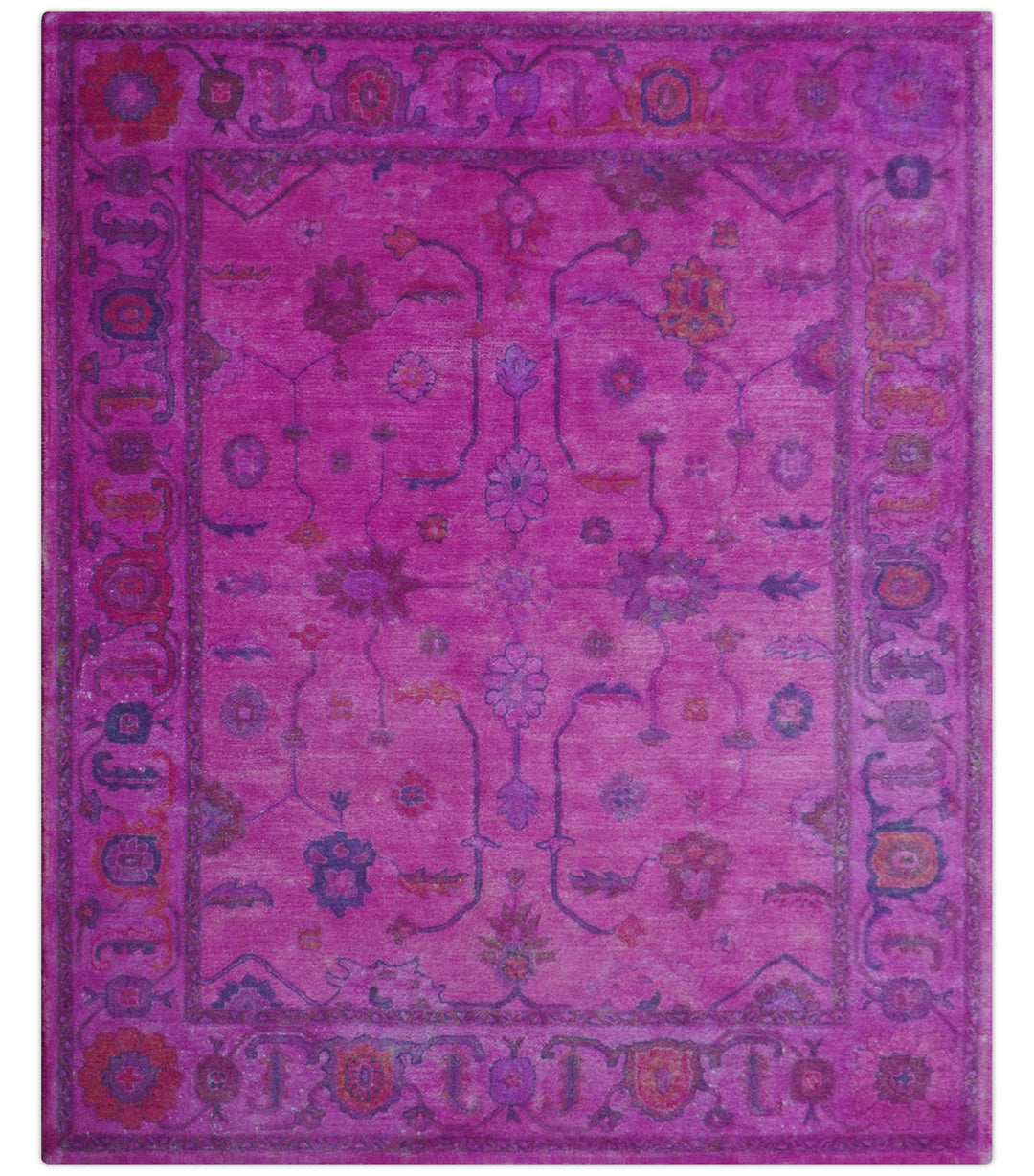 Bloom Overdyed Traditional Oushak Pink And Blue Hand Tufted Wool Rug - The Rug Decor