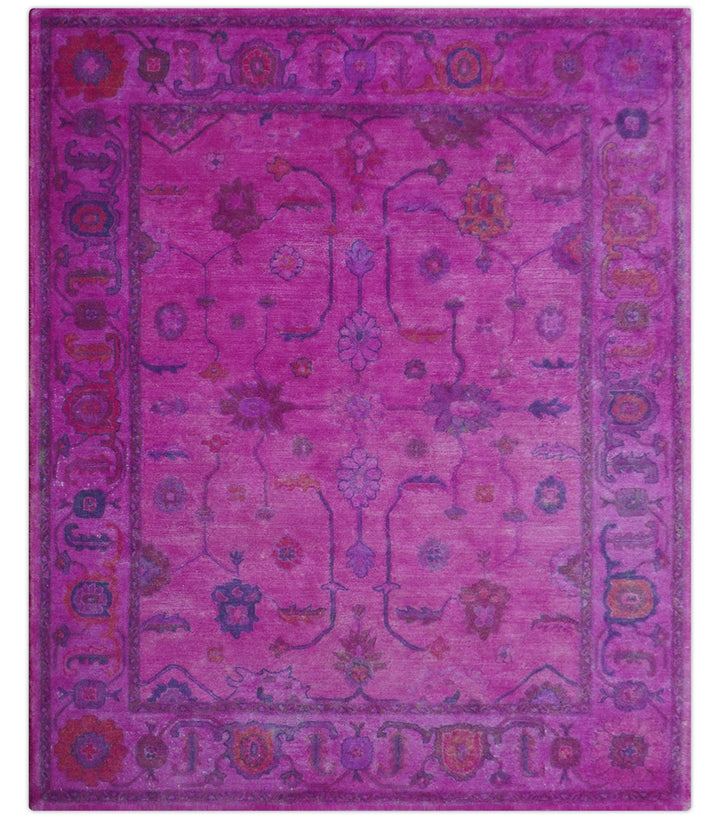 Bloom Overdyed Traditional Oushak Pink And Blue Hand Tufted Wool Rug - The Rug Decor