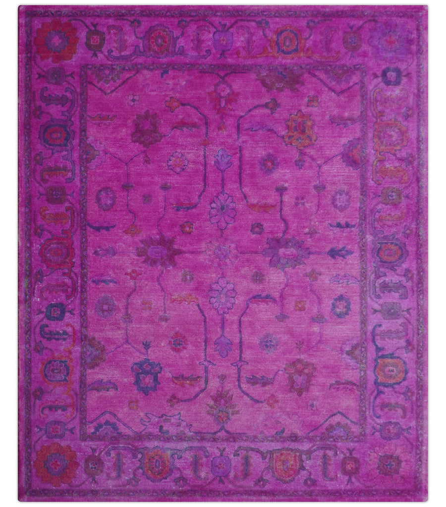 Bloom Overdyed Traditional Oushak Pink And Blue Hand Tufted Wool Rug - The Rug Decor