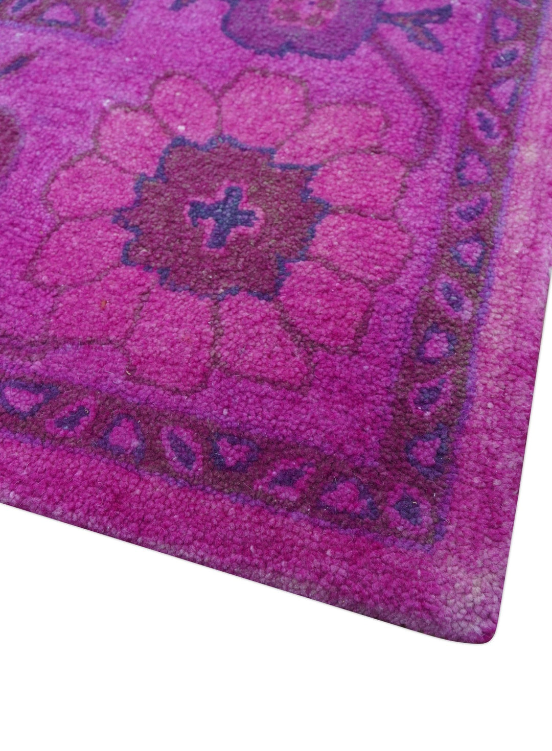 Bloom Overdyed Traditional Oushak Pink And Blue Hand Tufted Wool Rug - The Rug Decor