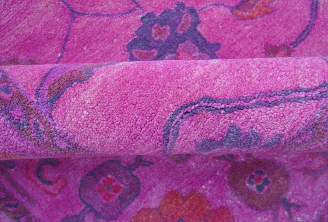 Bloom Overdyed Traditional Oushak Pink And Blue Hand Tufted Wool Rug - The Rug Decor