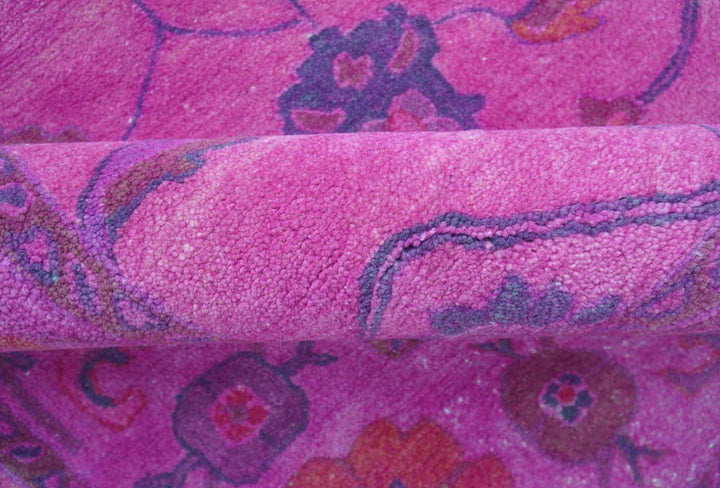 Bloom Overdyed Traditional Oushak Pink And Blue Hand Tufted Wool Rug - The Rug Decor