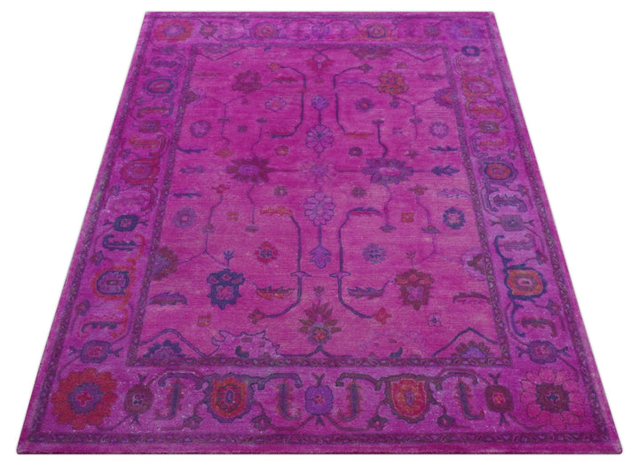 Bloom Overdyed Traditional Oushak Pink And Blue Hand Tufted Wool Rug - The Rug Decor