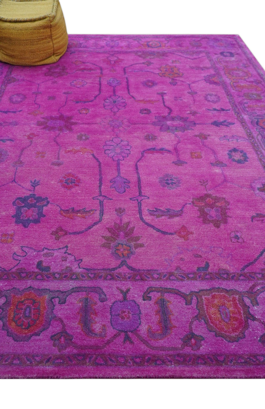 Bloom Overdyed Traditional Oushak Pink And Blue Hand Tufted Wool Rug - The Rug Decor