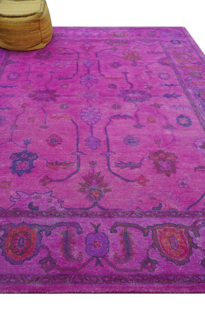Bloom Overdyed Traditional Oushak Pink And Blue Hand Tufted Wool Rug - The Rug Decor