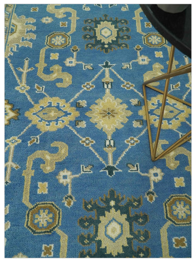 Blue and Beige 6x9 Hand Knotted Traditional Oushak wool area rug - The Rug Decor