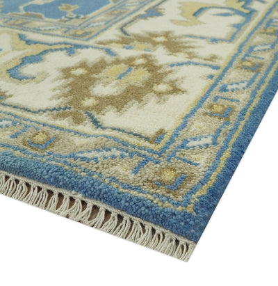 Blue and Beige 6x9 Hand Knotted Traditional Oushak wool area rug - The Rug Decor