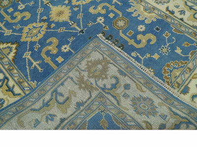 Blue and Beige 6x9 Hand Knotted Traditional Oushak wool area rug - The Rug Decor