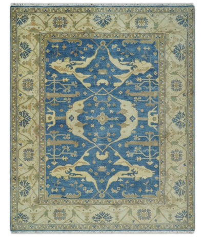Blue and Beige Hand Knotted Traditional Oriental Oushak 8x10 wool Area Rug - The Rug Decor