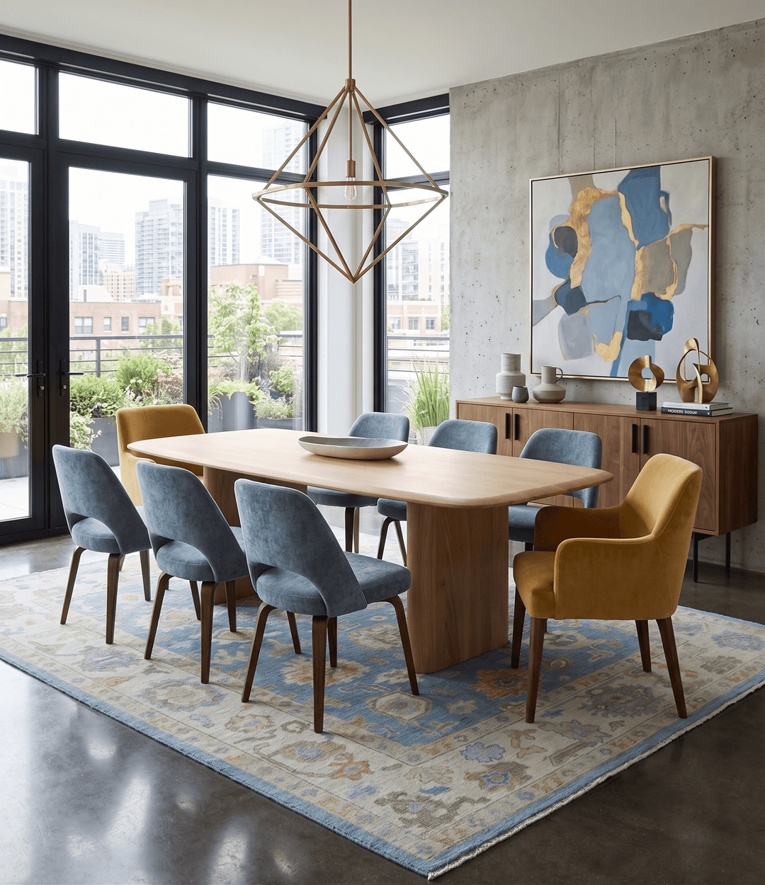 Blue and Beige Hand Knotted Traditional Oushak Design wool Rug - The Rug Decor