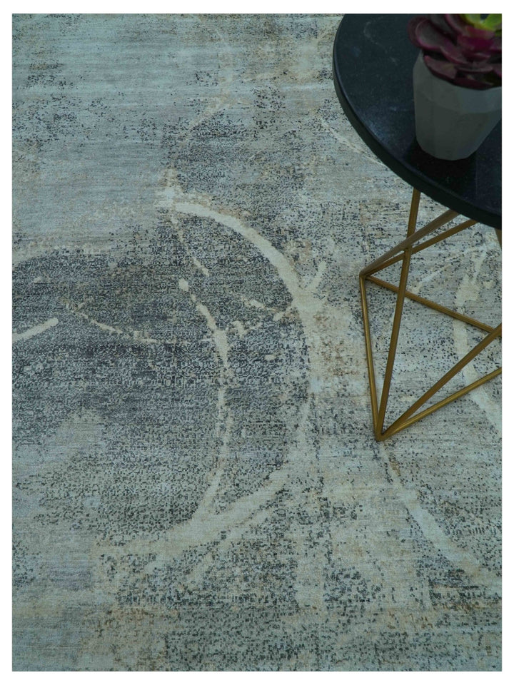 Blue And Beige Modern Abstract Design Hand Knotted 8x10 Bamboo Silk Area Rug - The Rug Decor