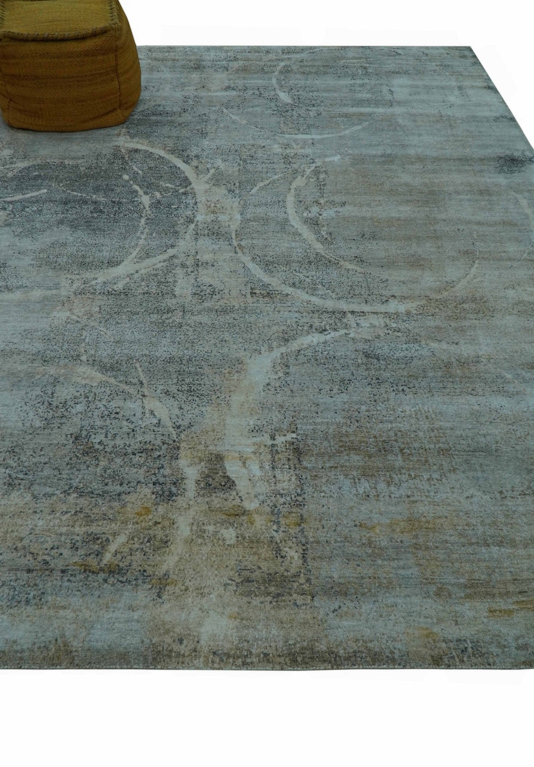 Blue And Beige Modern Abstract Design Hand Knotted 8x10 Bamboo Silk Area Rug - The Rug Decor