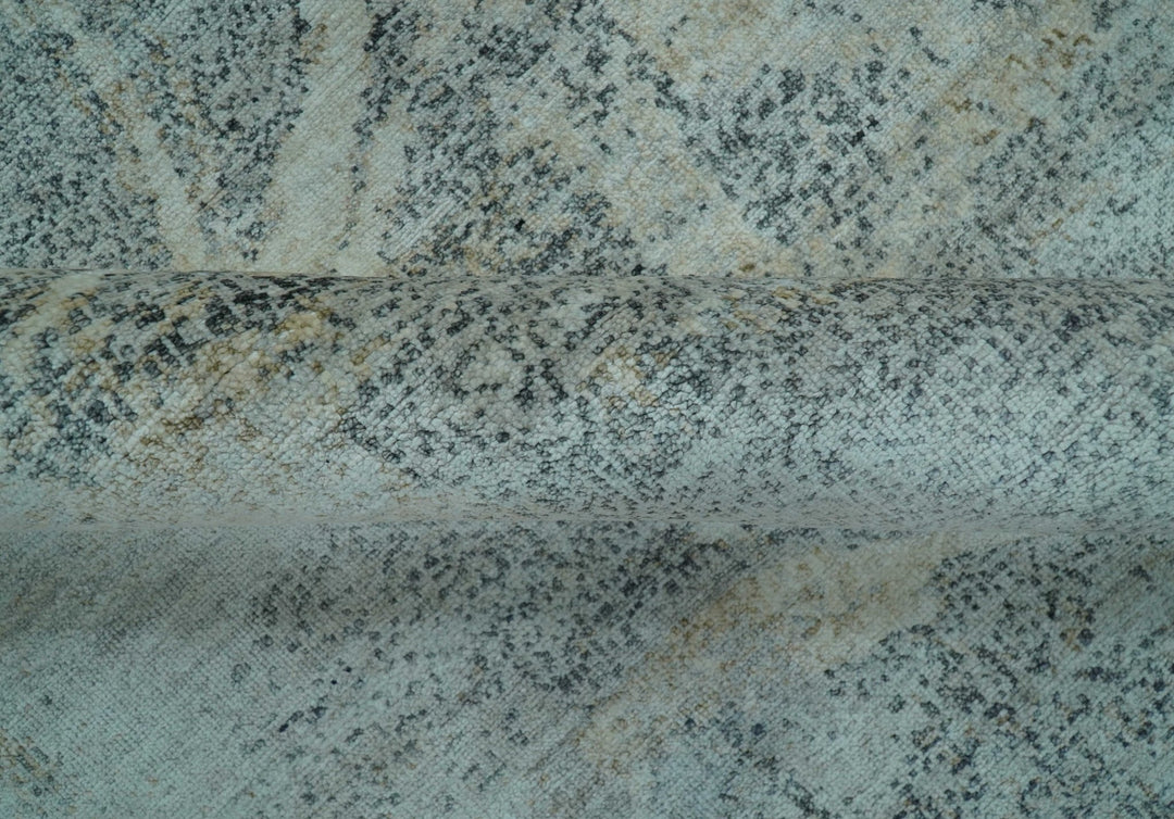 Blue And Beige Modern Abstract Design Hand Knotted 8x10 Bamboo Silk Area Rug - The Rug Decor