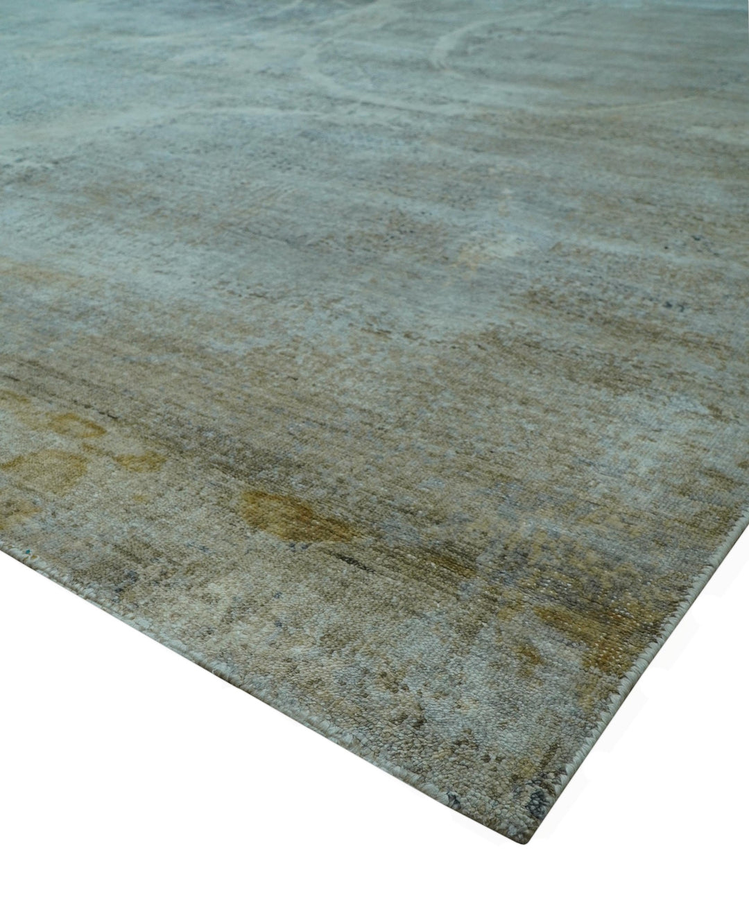 Blue And Beige Modern Abstract Design Hand Knotted 8x10 Bamboo Silk Area Rug - The Rug Decor