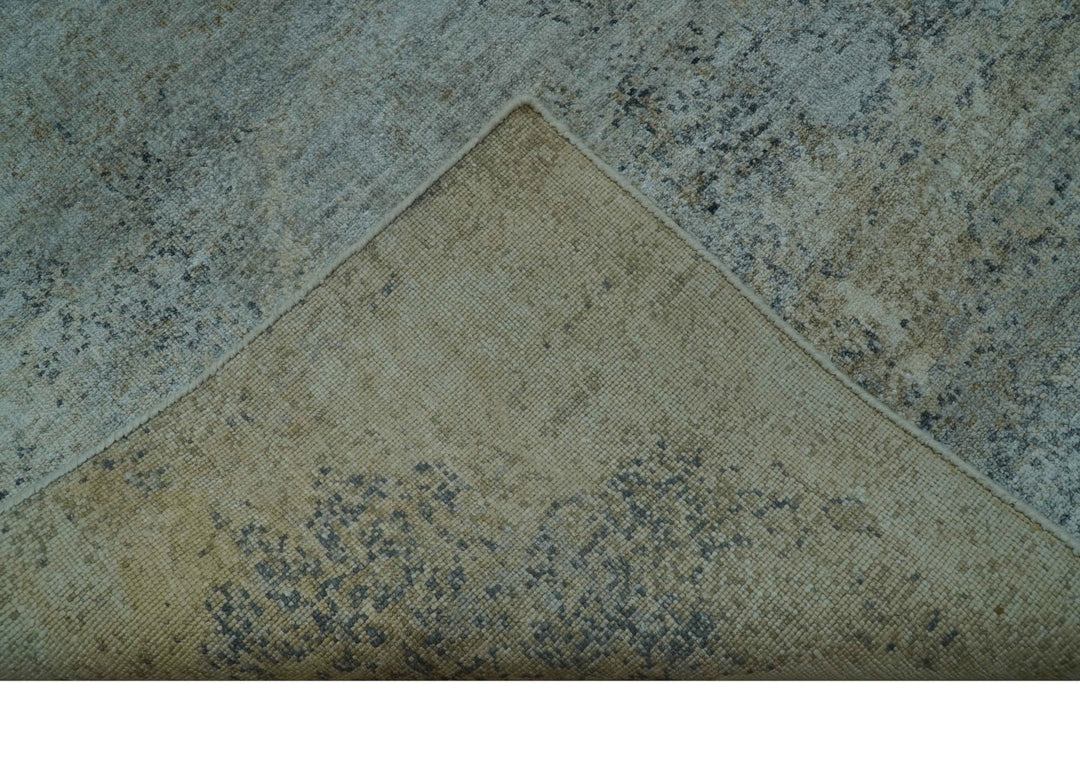 Blue And Beige Modern Abstract Design Hand Knotted 8x10 Bamboo Silk Area Rug - The Rug Decor