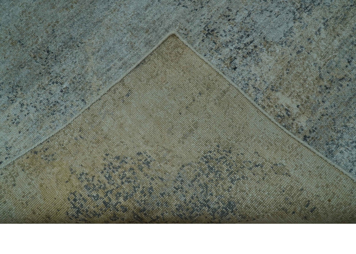 Blue And Beige Modern Abstract Design Hand Knotted 8x10 Bamboo Silk Area Rug - The Rug Decor