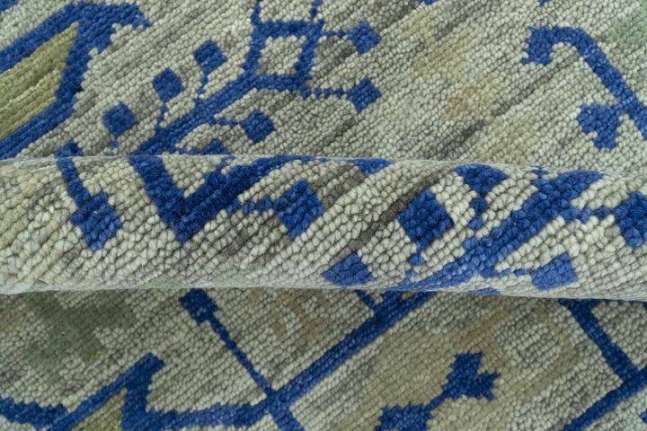 Blue And Beige Modern Geometrical Design Hand Knotted Custom Made Wool Area Rug - The Rug Decor