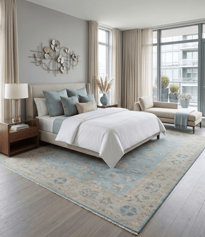 Blue and Beige Traditional Floral Hand Knotted Wool Rug - The Rug Decor
