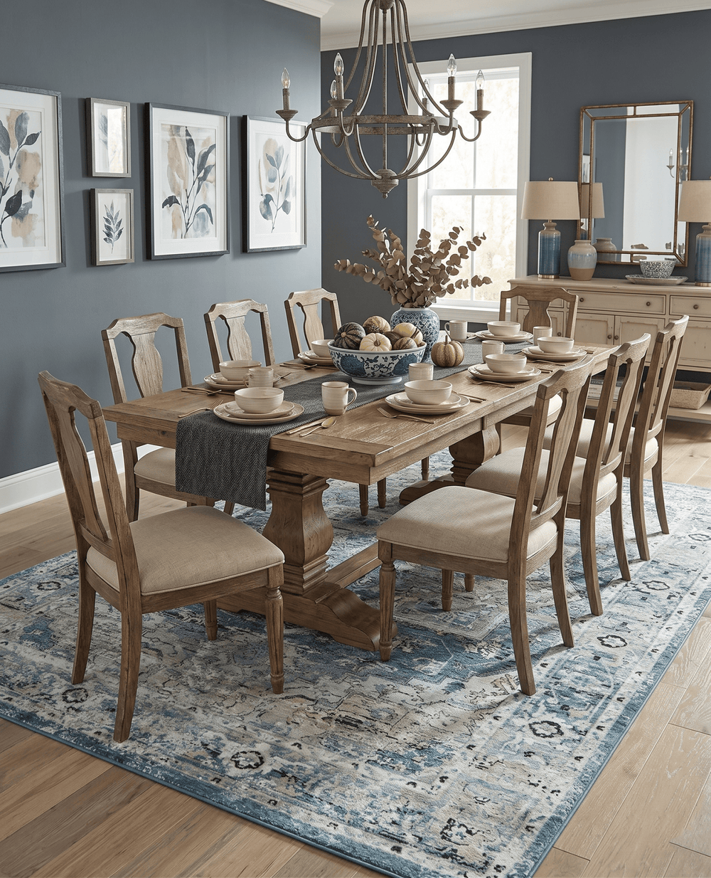 Blue And Beige Traditional Heriz Art Silk Area Rug - The Rug Decor